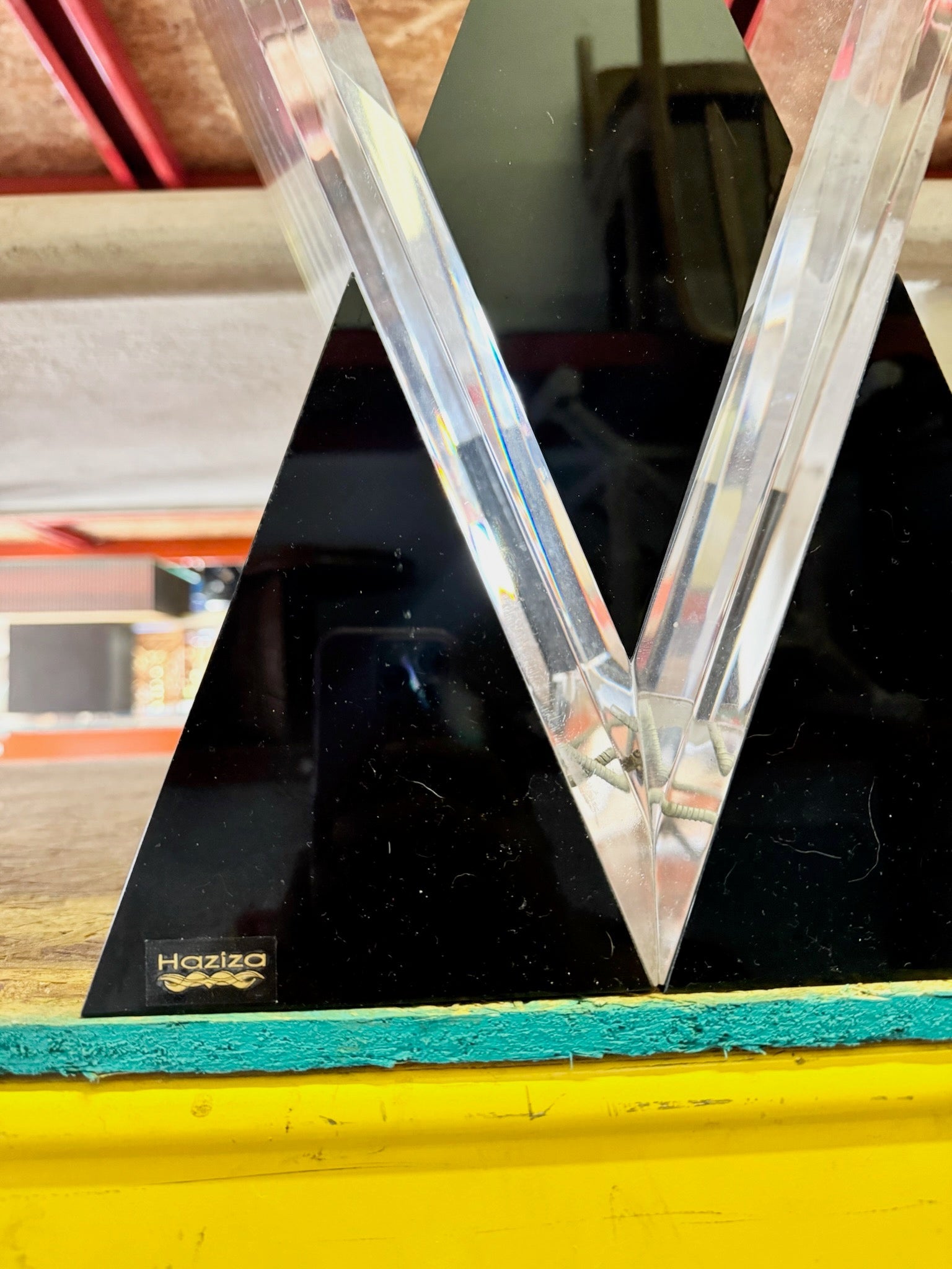 Art Deco Black Plastic and Lucite Glass Top Side Table by Shlomi Haziza - Dolphin & Flamingo