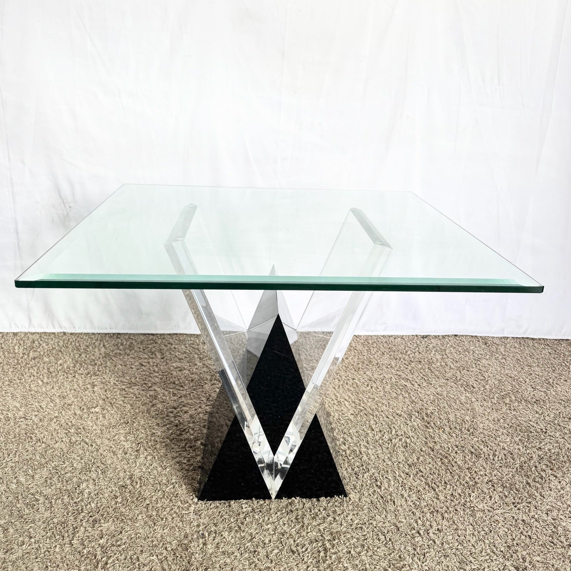 Art Deco Black Plastic and Lucite Glass Top Side Table by Shlomi Haziza - Dolphin & Flamingo