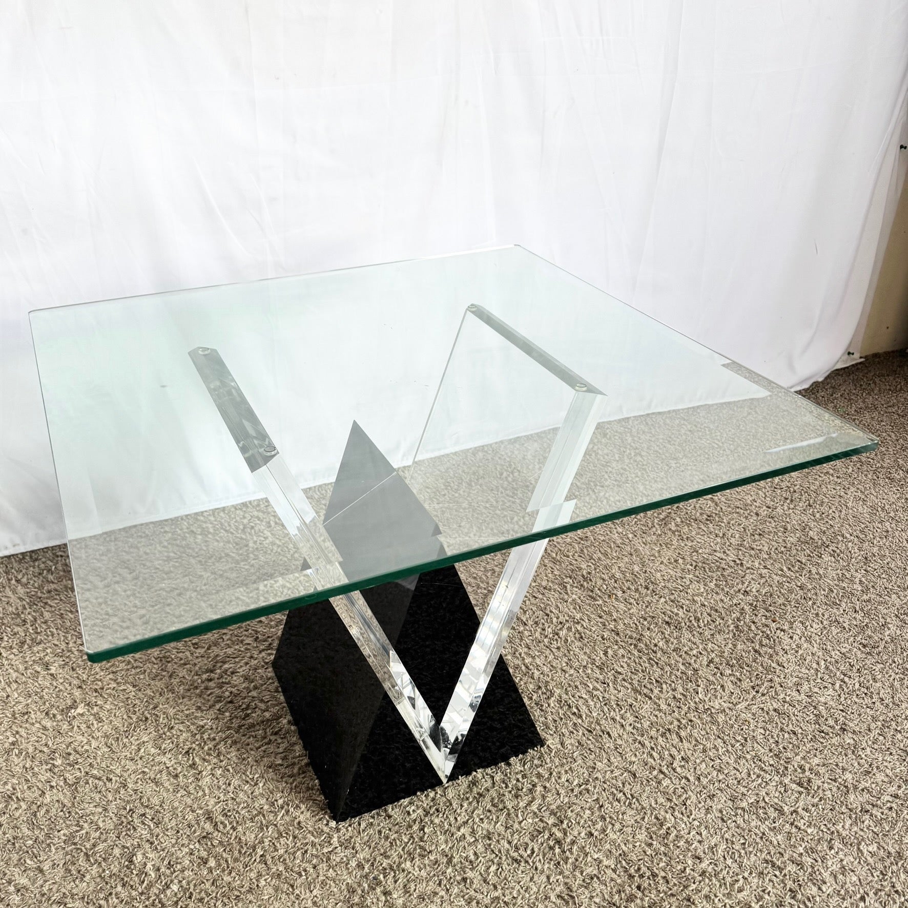 Art Deco Black Plastic and Lucite Glass Top Side Table by Shlomi Haziza - Dolphin & Flamingo