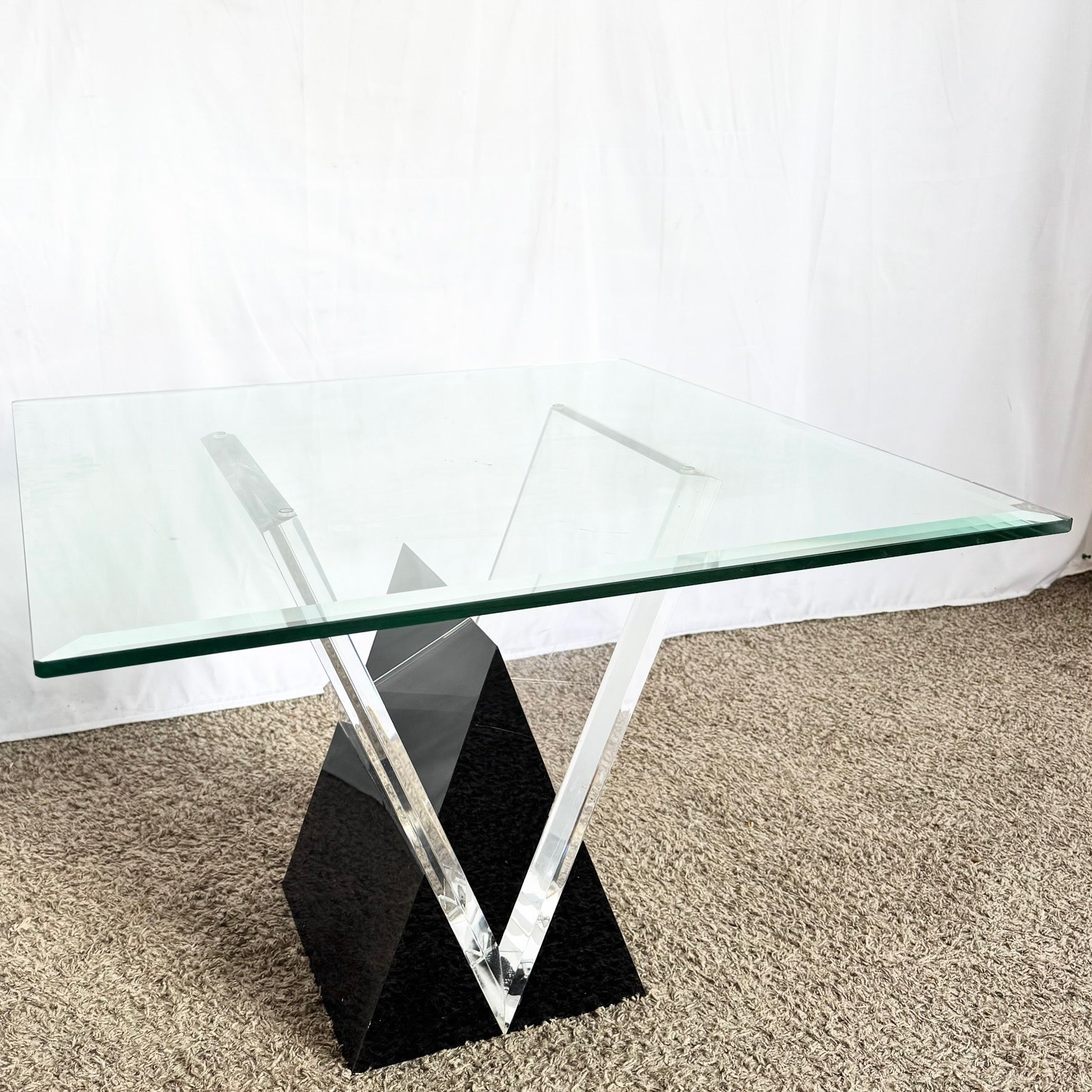 Art Deco Black Plastic and Lucite Glass Top Side Table by Shlomi Haziza - Dolphin & Flamingo