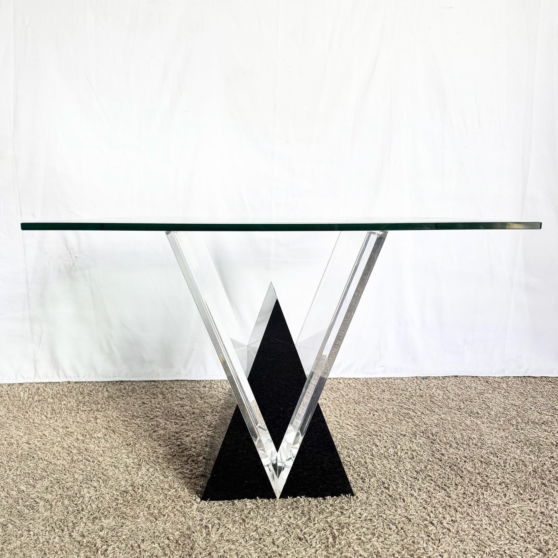 Art Deco Black Plastic and Lucite Glass Top Side Table by Shlomi Haziza - Dolphin & Flamingo