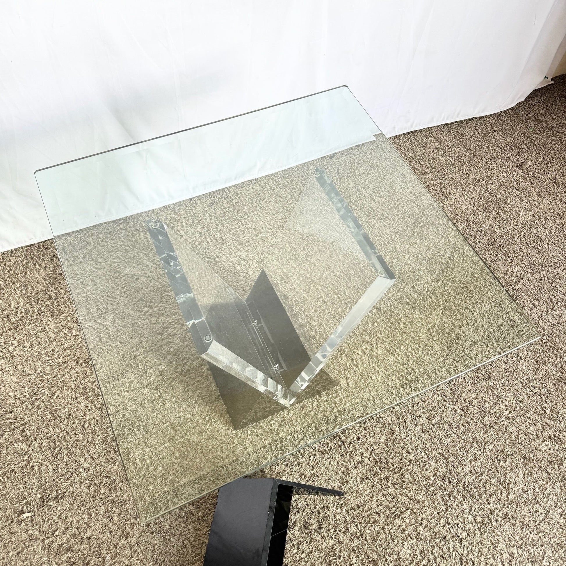 Art Deco Black Plastic and Lucite Glass Top Side Table by Shlomi Haziza - Dolphin & Flamingo