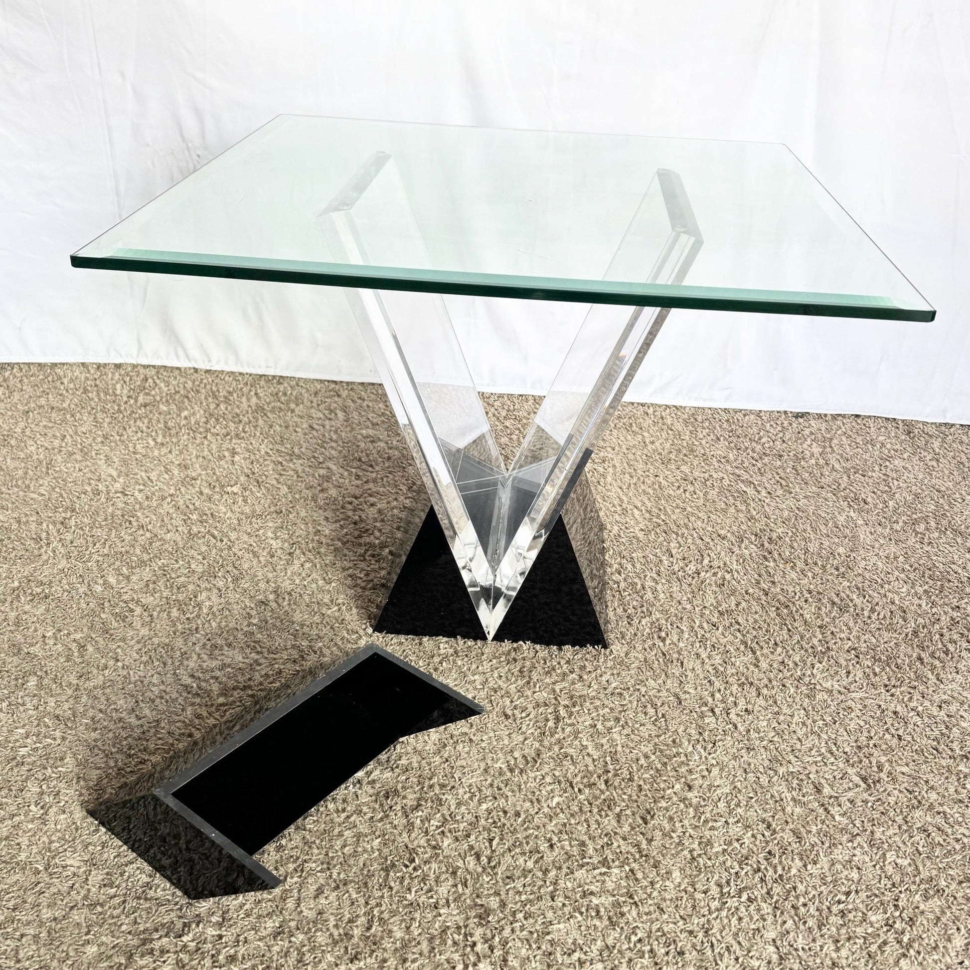 Art Deco Black Plastic and Lucite Glass Top Side Table by Shlomi Haziza - Dolphin & Flamingo