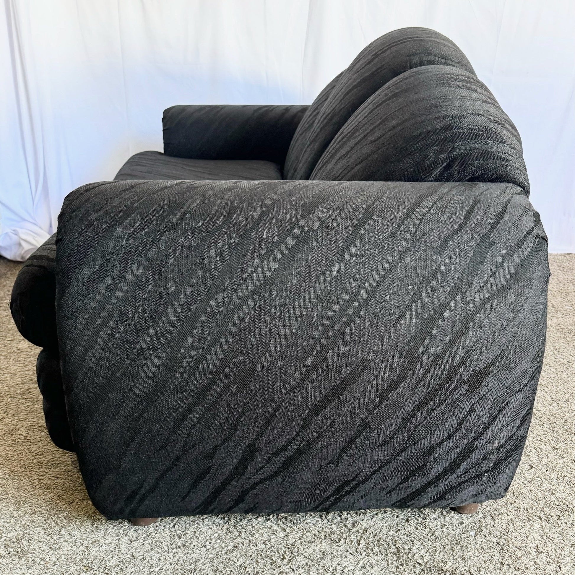 Art Deco Black Scalloped Love Seat/Sofa With Gold and Chrome Accents by Schweiger - Dolphin & Flamingo