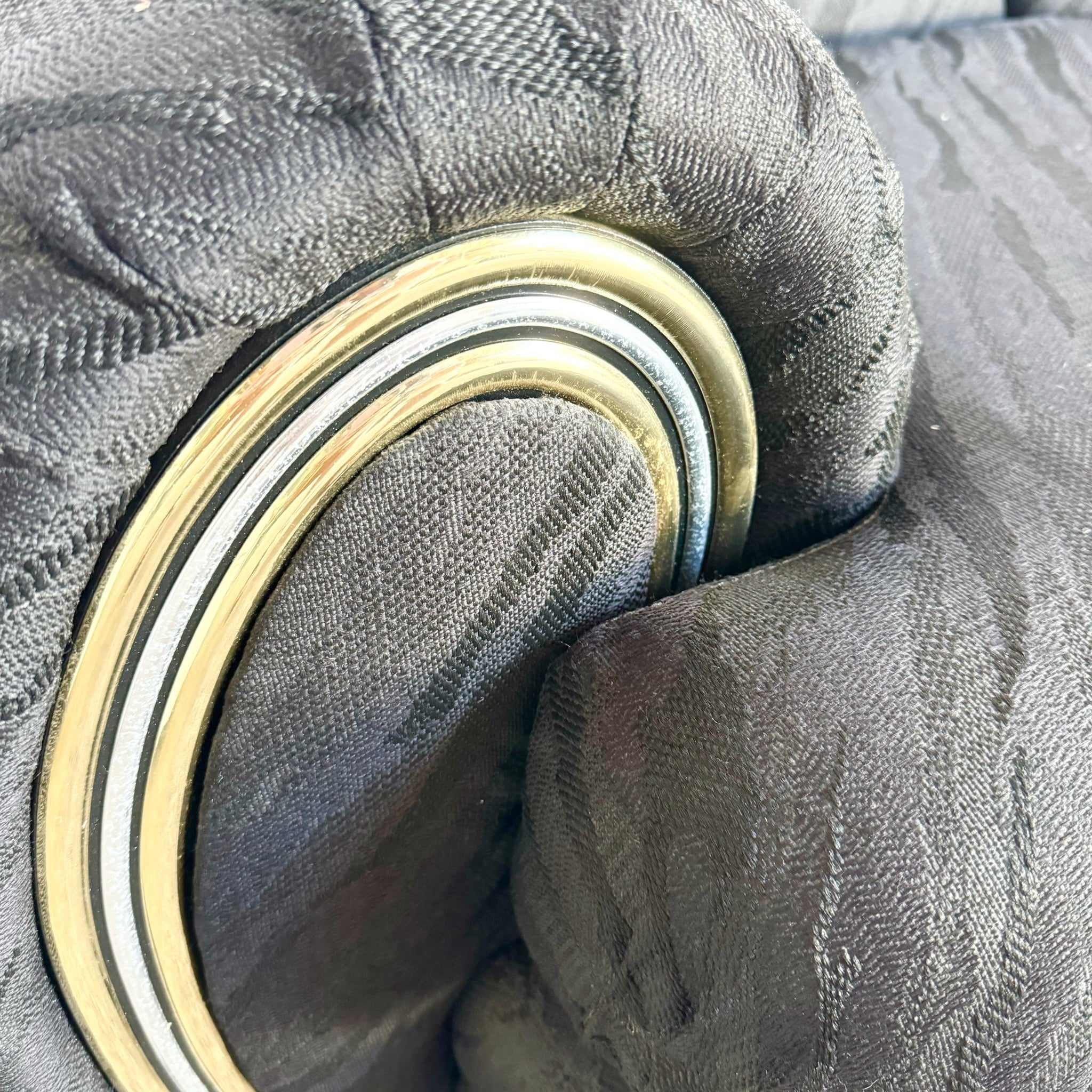 Art Deco Black Scalloped Love Seat/Sofa With Gold and Chrome Accents by Schweiger - Dolphin & Flamingo