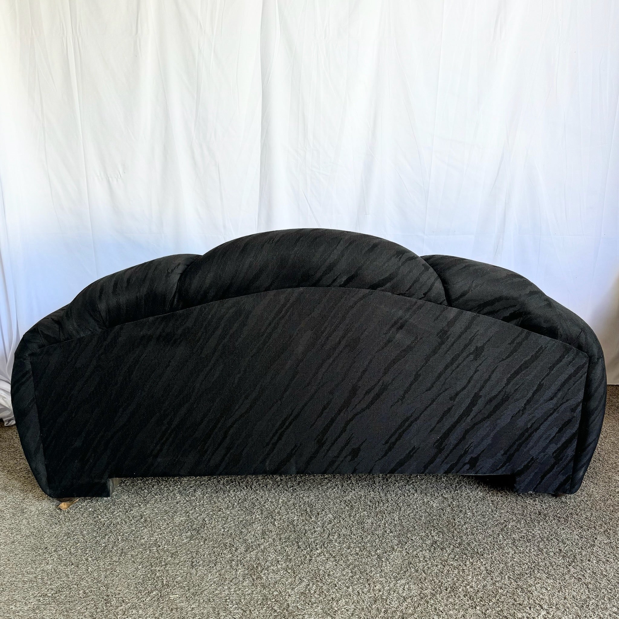 Art Deco Black Scalloped Love Seat/Sofa With Gold and Chrome Accents by Schweiger - Dolphin & Flamingo