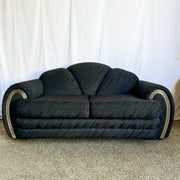 Art Deco Black Scalloped Love Seat/Sofa With Gold and Chrome Accents by Schweiger - Dolphin & Flamingo