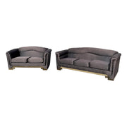 Art Deco Black Sofa Set With Gold Base by Carson’s - Set of 2 Dolphin & Flamingo