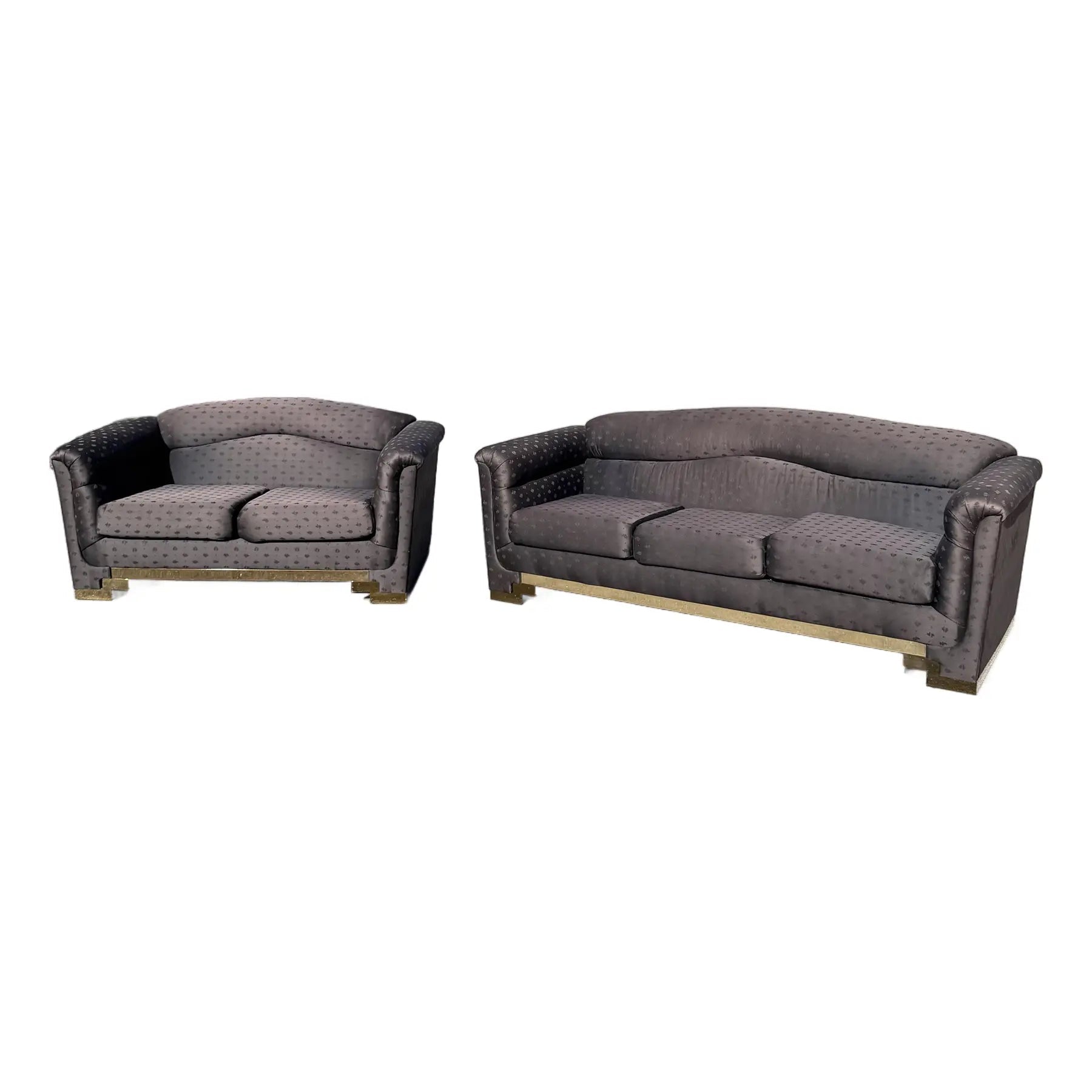 Art Deco Black Sofa Set With Gold Base by Carson’s - Set of 2 Dolphin & Flamingo