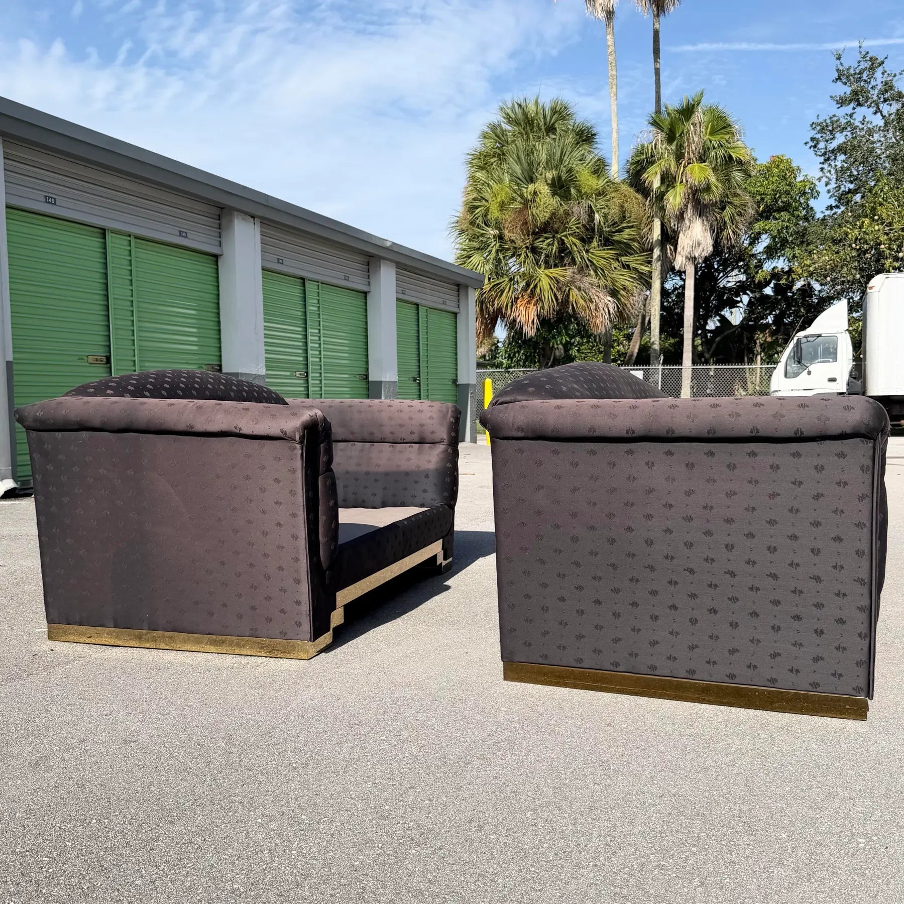 Art Deco Black Sofa Set With Gold Base by Carson’s - Set of 2 Dolphin & Flamingo