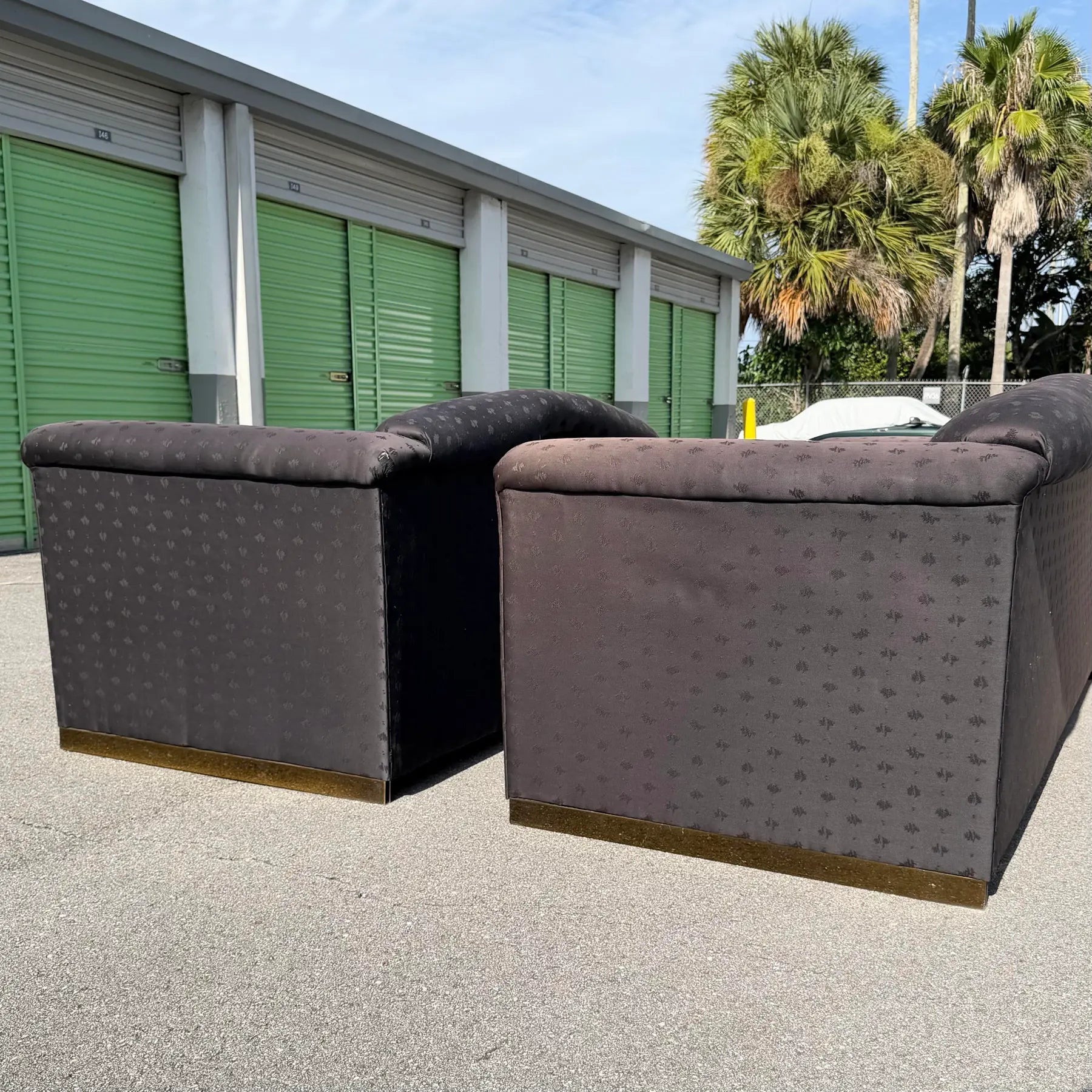 Art Deco Black Sofa Set With Gold Base by Carson’s - Set of 2 Dolphin & Flamingo