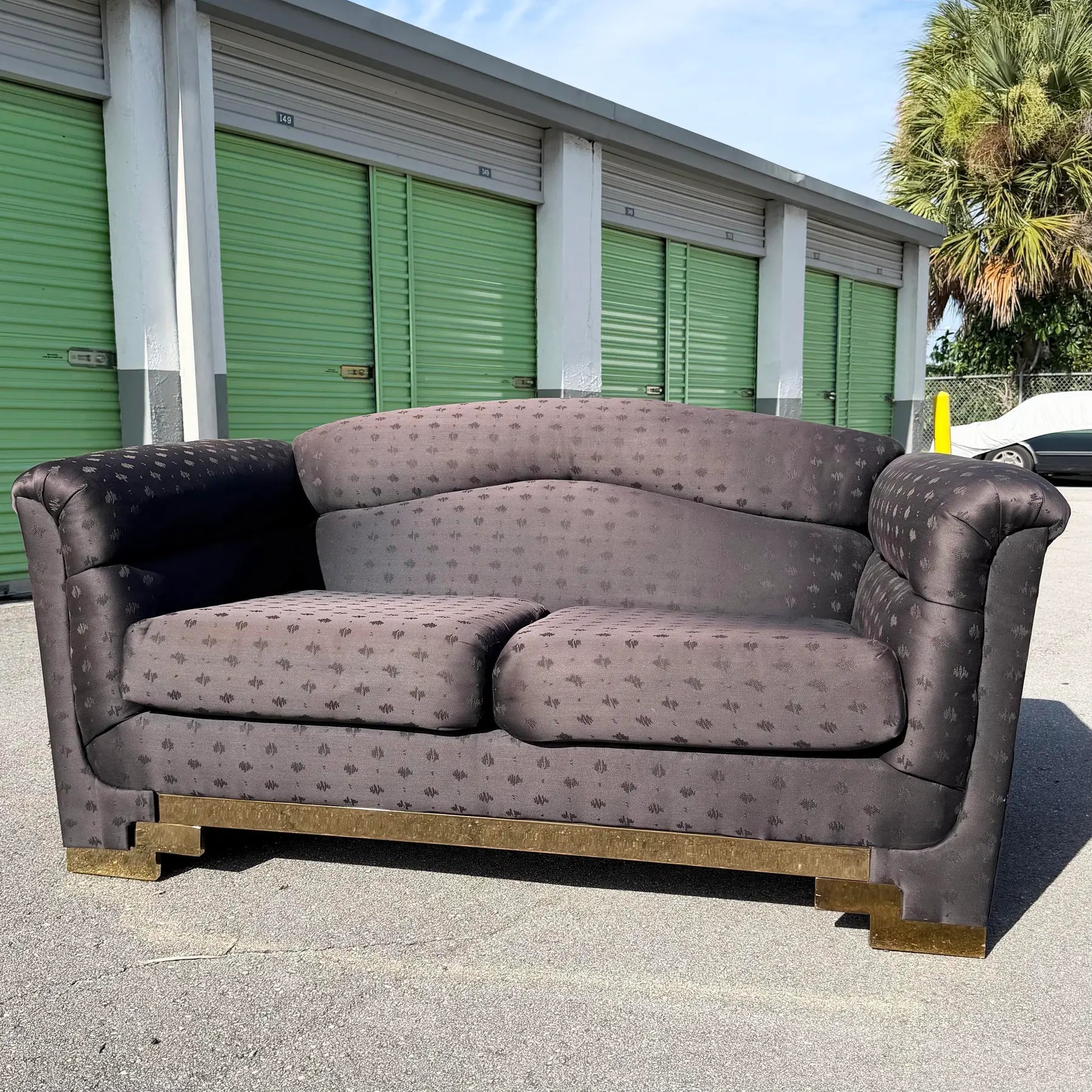 Art Deco Black Sofa Set With Gold Base by Carson’s - Set of 2 Dolphin & Flamingo