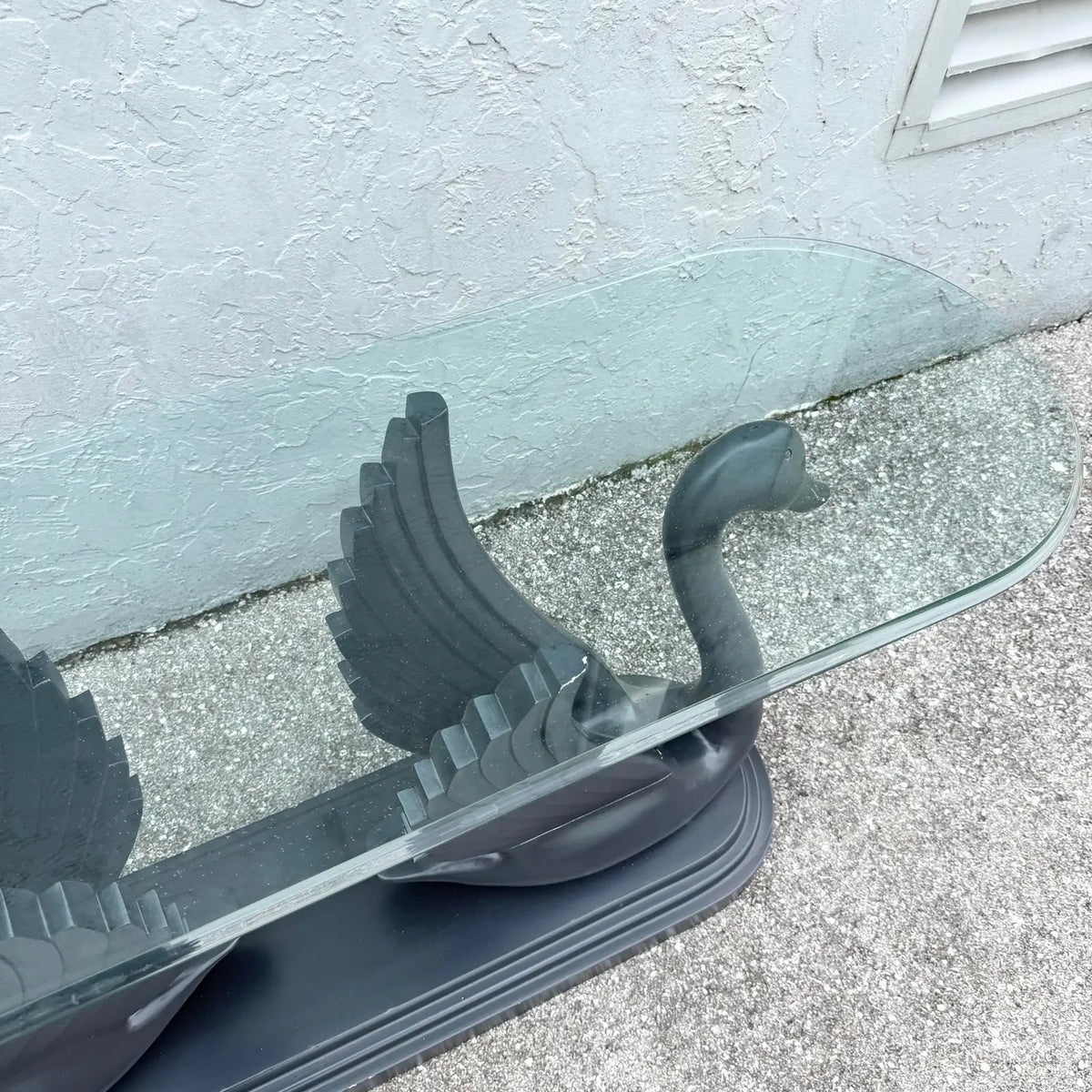 Art Deco Carved and Painted Swan Glass Top Console