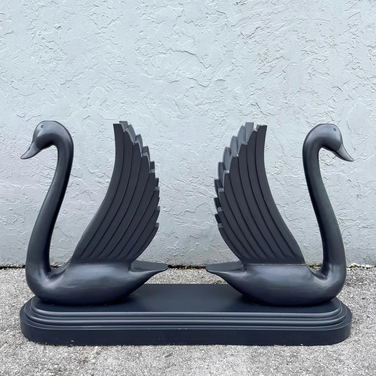 Art Deco Carved and Painted Swan Glass Top Console
