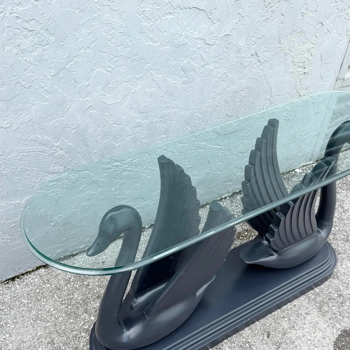 Art Deco Carved and Painted Swan Glass Top Console