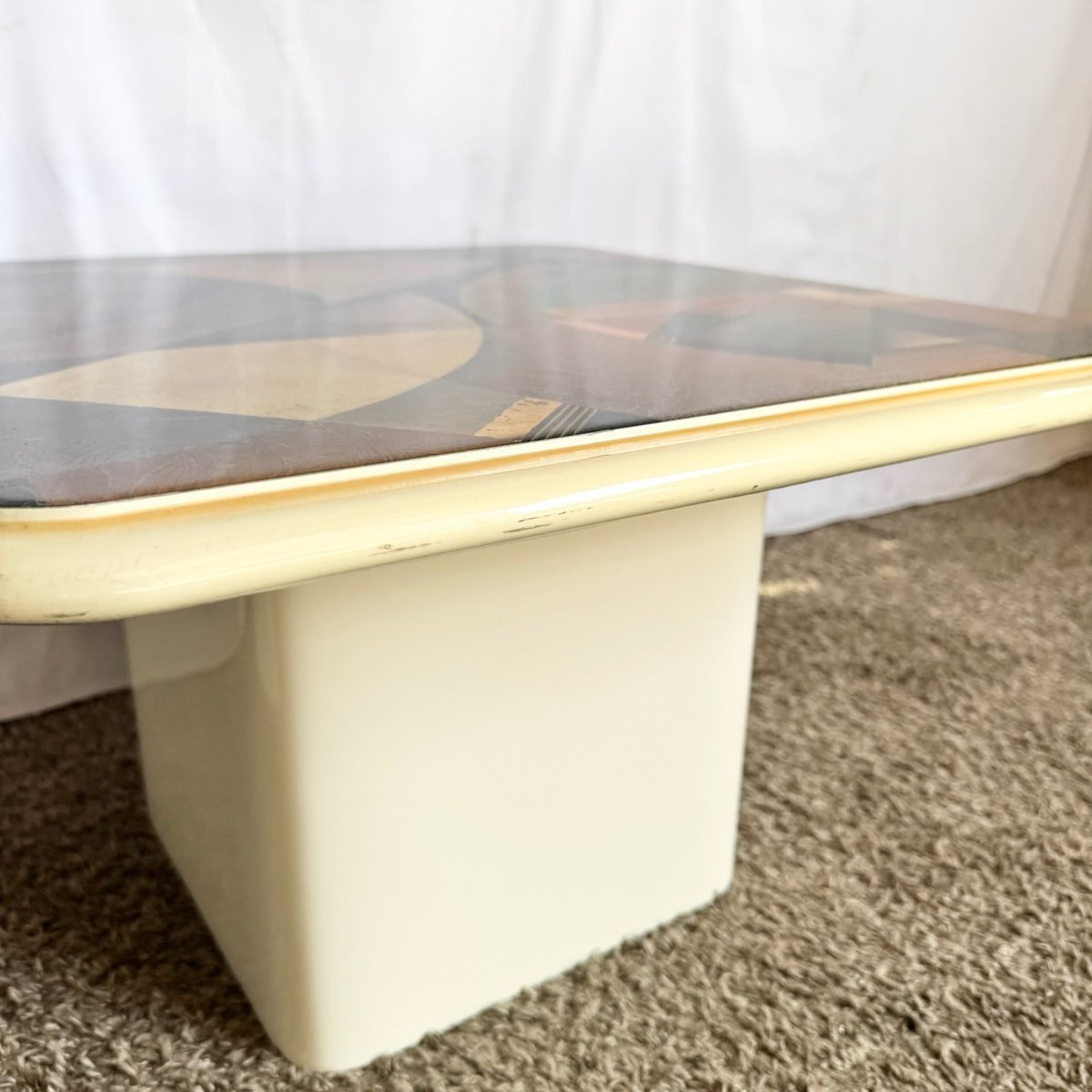 Art Deco Epoxy Top Abstract Square Nesting Tables - Set of 2 - Dolphin & Flamingo