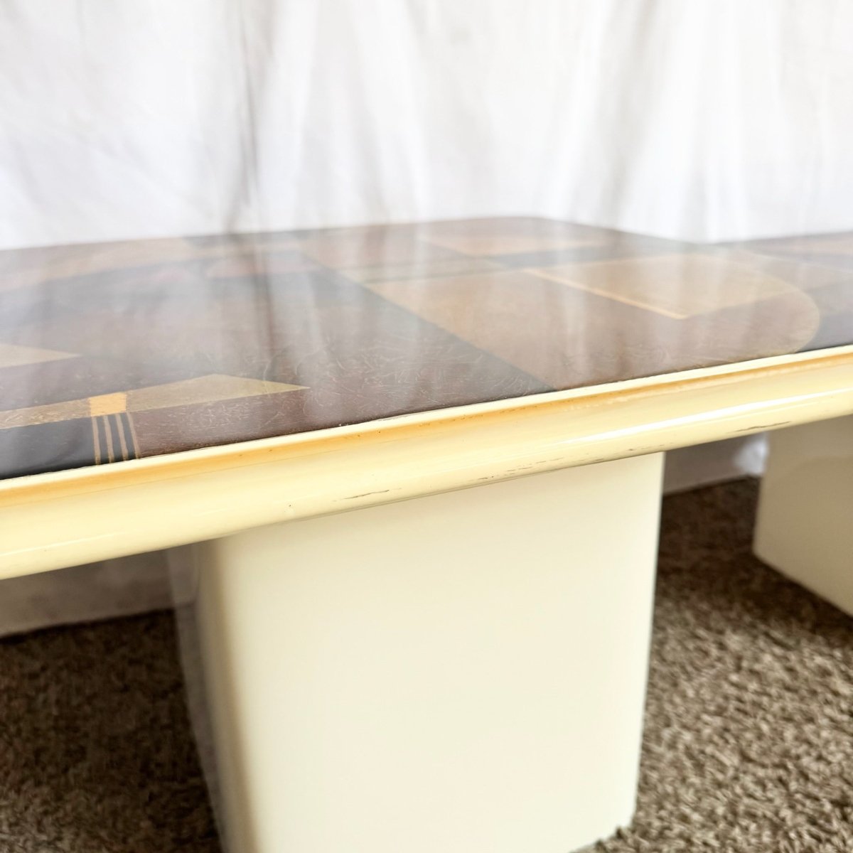 Art Deco Epoxy Top Abstract Square Nesting Tables - Set of 2 - Dolphin & Flamingo