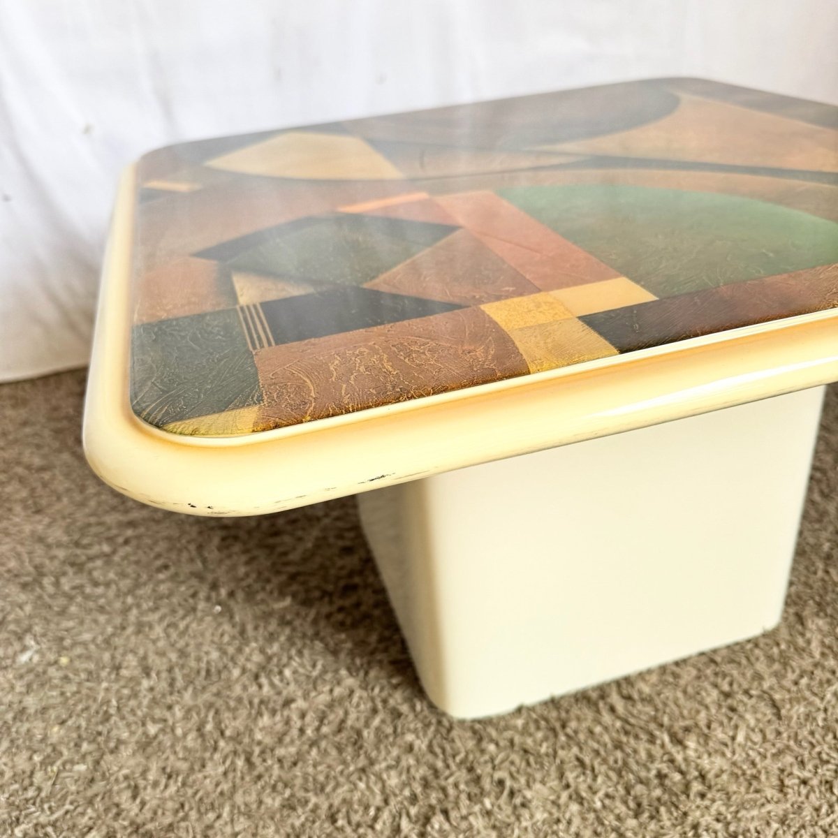 Art Deco Epoxy Top Abstract Square Nesting Tables - Set of 2 - Dolphin & Flamingo