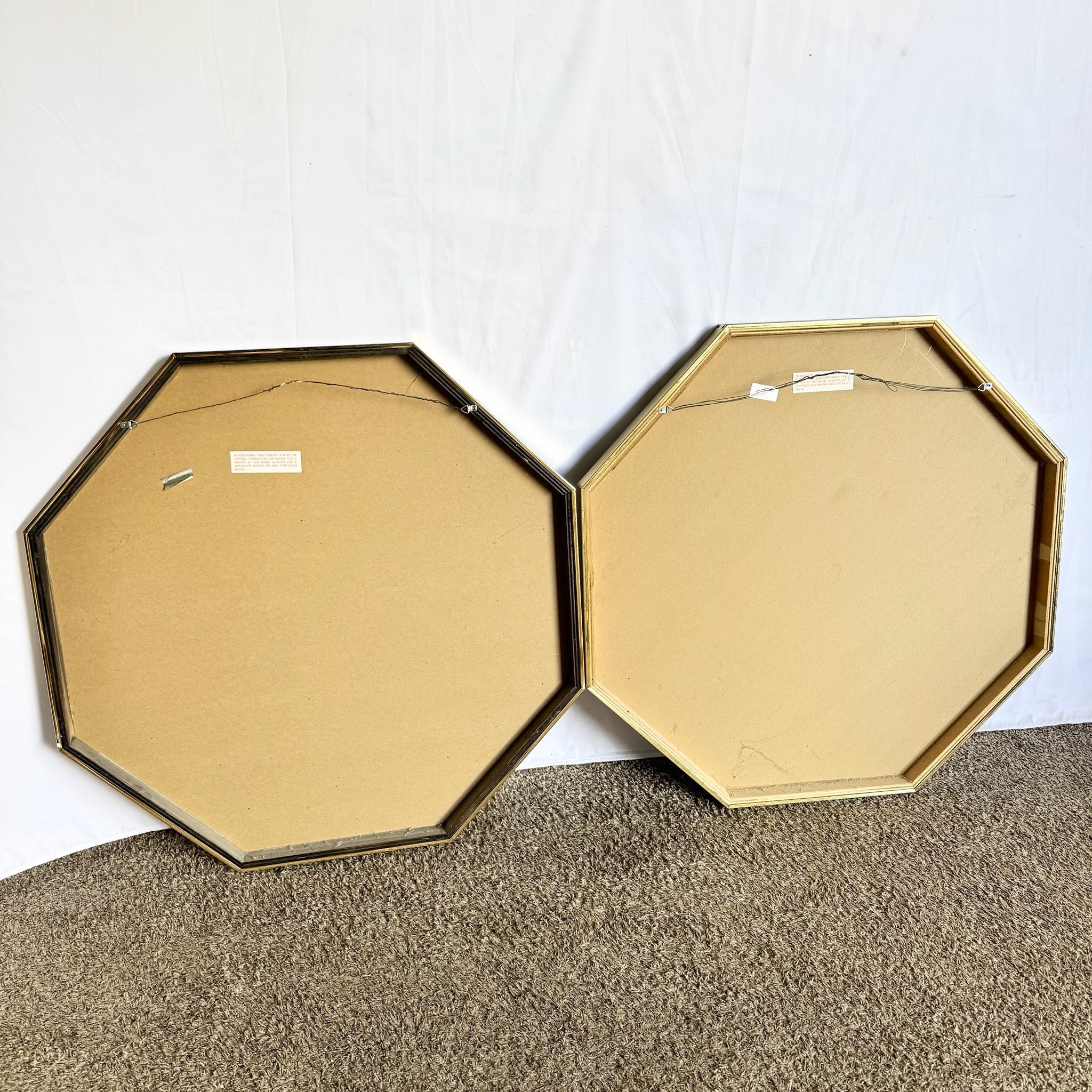 Art Deco Etched Gold and Frosted Octagonal Mirrors by Mechanical Mirror Works - A Pair - Dolphin & Flamingo