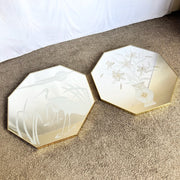 Art Deco Etched Gold and Frosted Octagonal Mirrors by Mechanical Mirror Works - A Pair - Dolphin & Flamingo