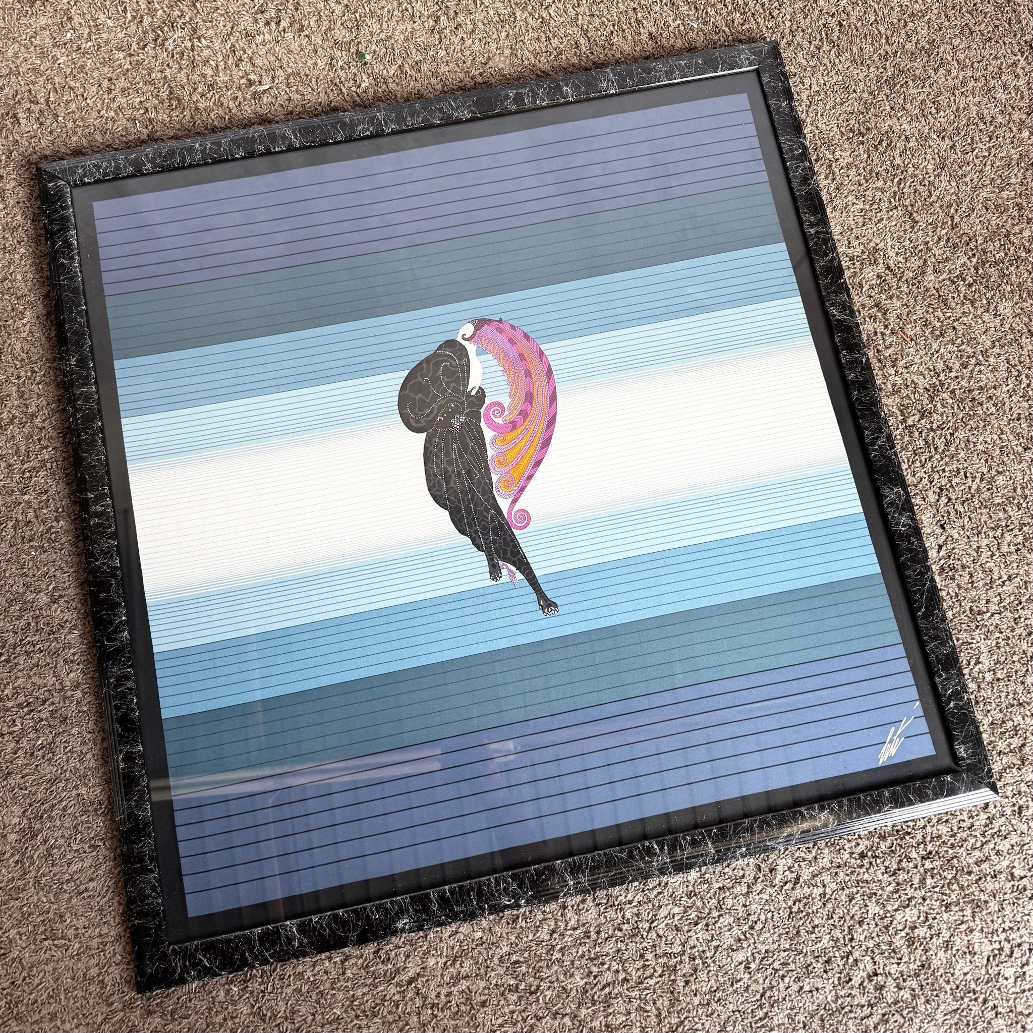 Art Deco Framed “Beauty and the Beast” on Silk by Erté - Dolphin & Flamingo