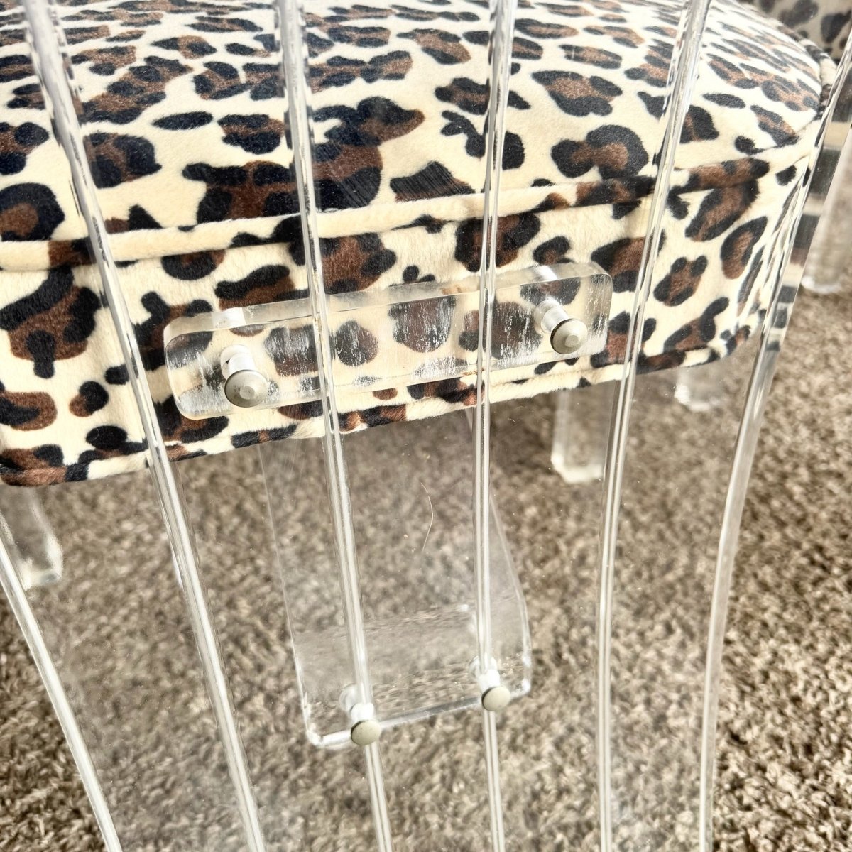 Art Deco Lucite Leopard Print Dining Chairs - Set of 6 - Dolphin & Flamingo