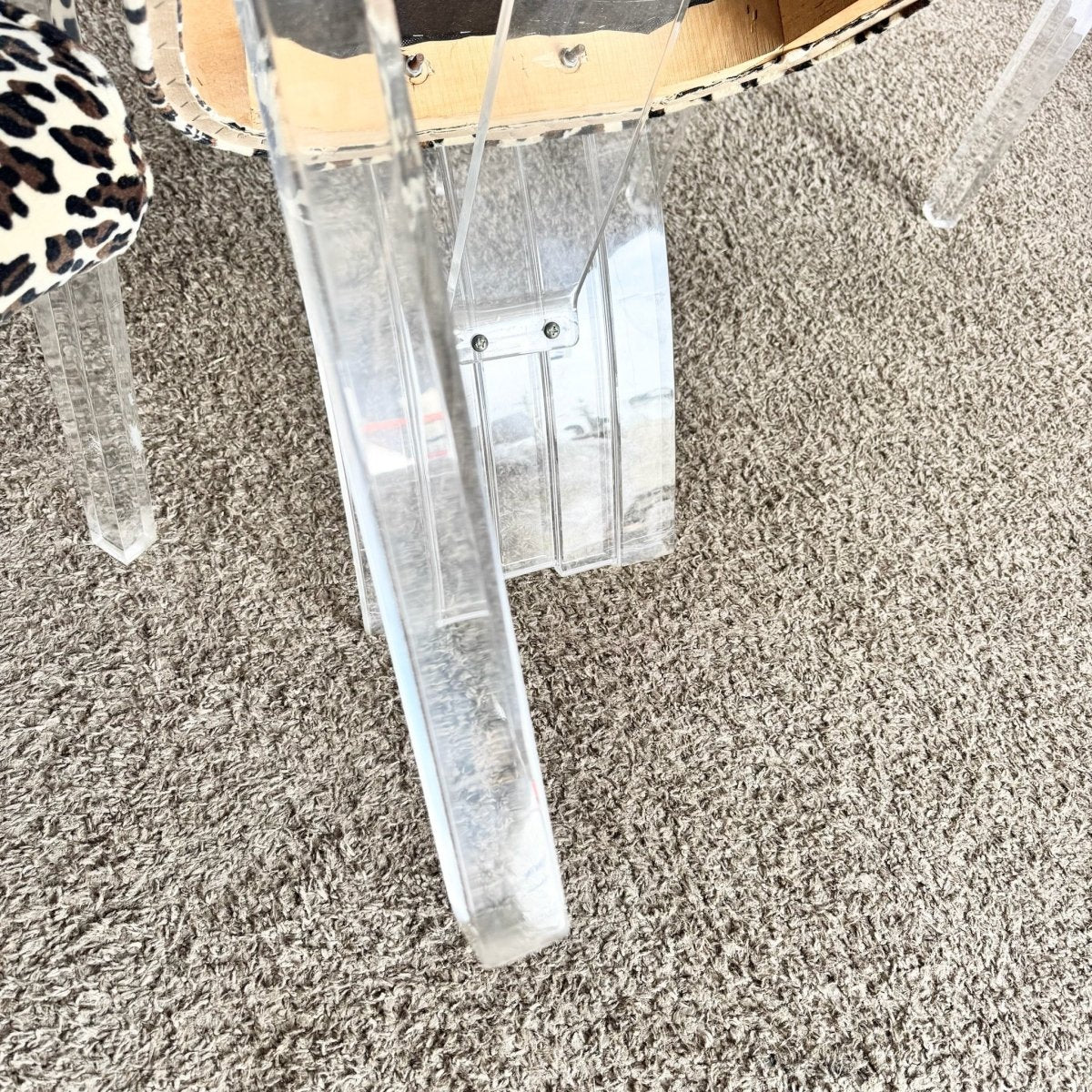 Art Deco Lucite Leopard Print Dining Chairs - Set of 6 - Dolphin & Flamingo