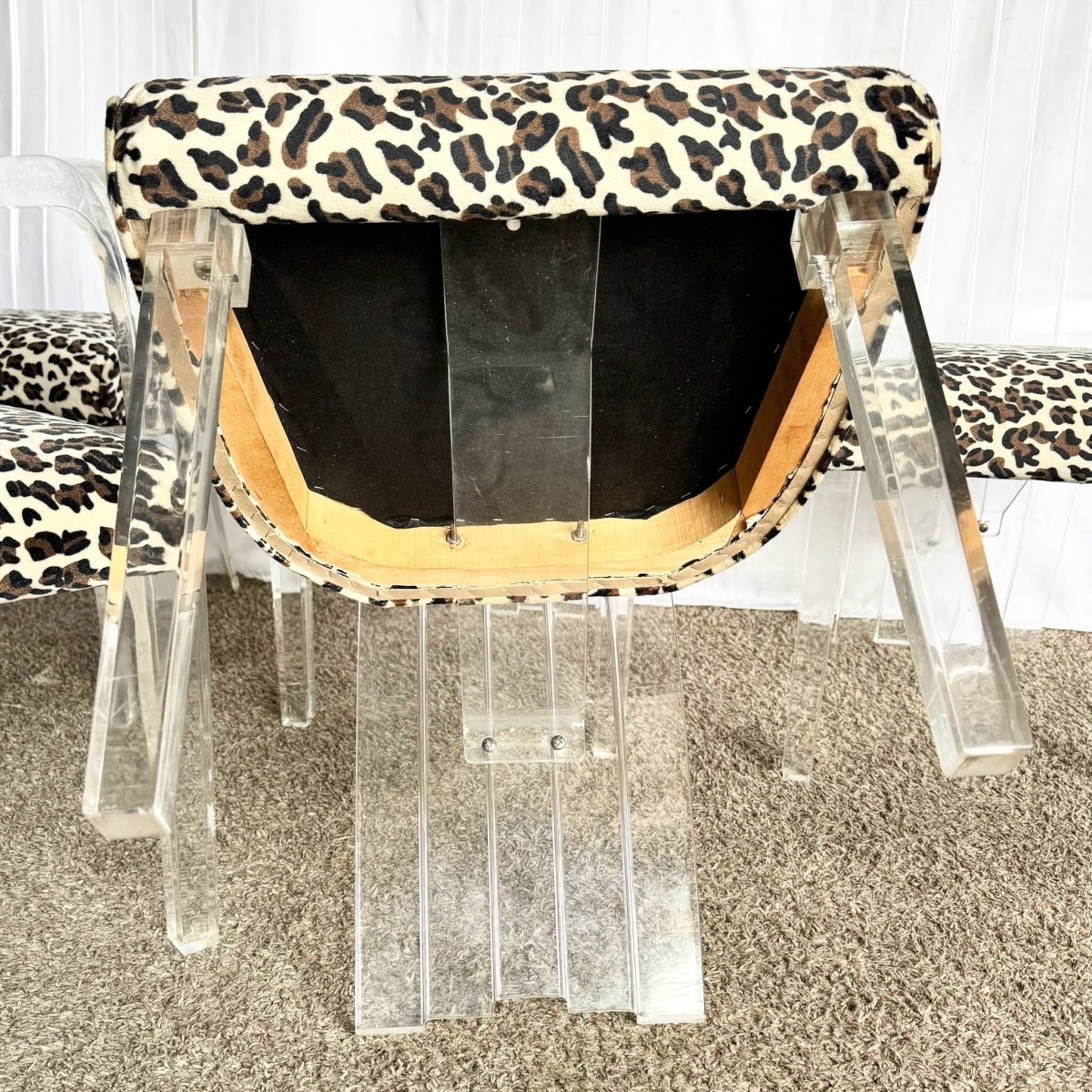 Art Deco Lucite Leopard Print Dining Chairs - Set of 6 - Dolphin & Flamingo
