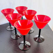 Art Deco Red Cup and Black Stem Glasses - 6 Pieces - Dolphin & Flamingo