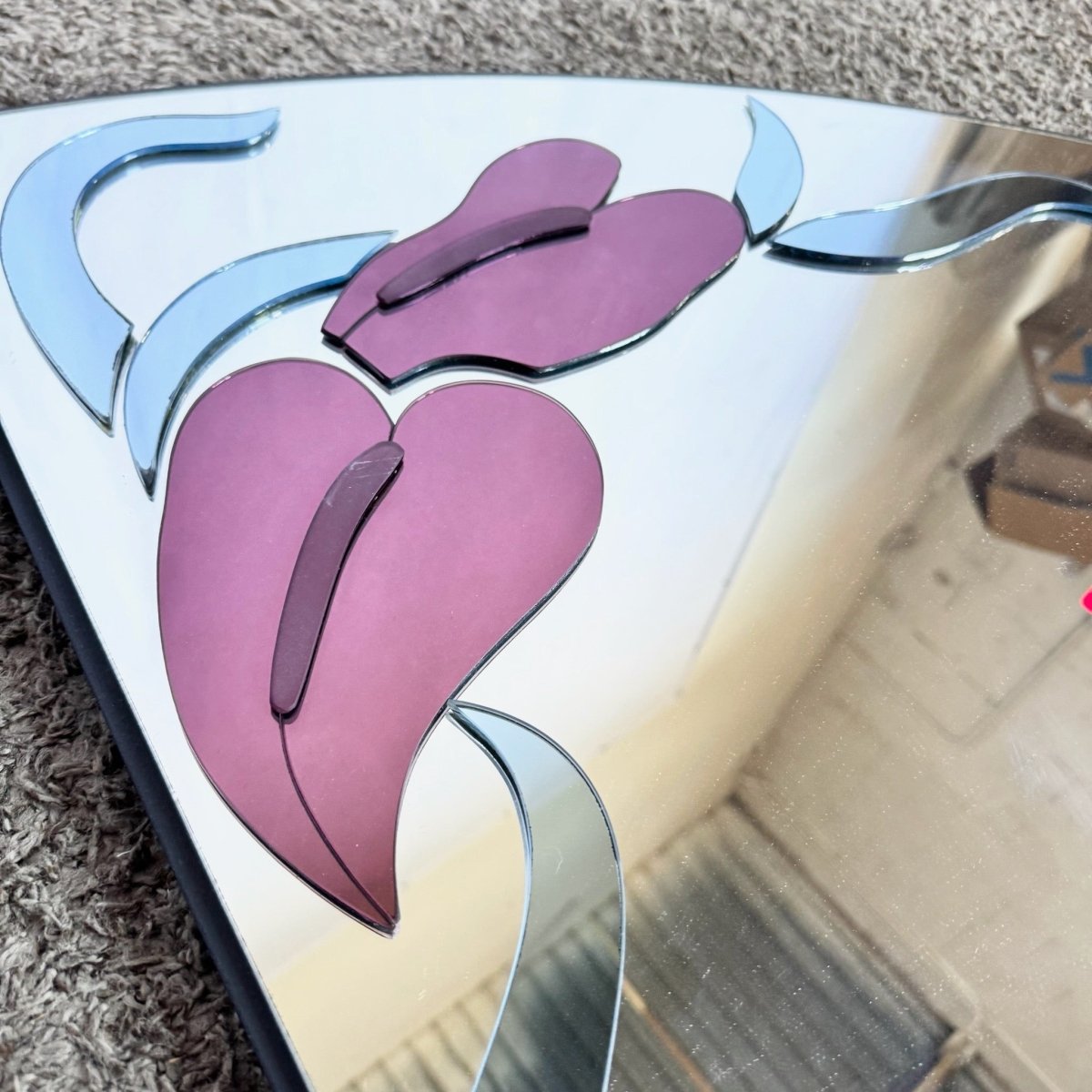 Art Deco Red Sculpted Floral Fan Mirrors by David Marshal - 3 Pieces - Dolphin & Flamingo