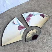 Art Deco Red Sculpted Floral Fan Mirrors by David Marshal - 3 Pieces - Dolphin & Flamingo