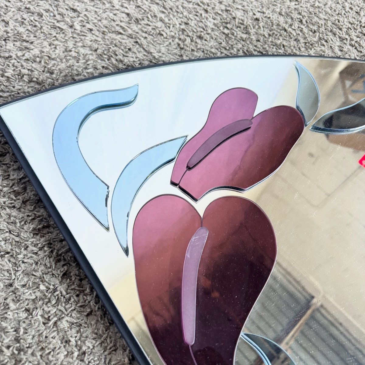 Art Deco Red Sculpted Floral Fan Mirrors by David Marshal - 3 Pieces - Dolphin & Flamingo