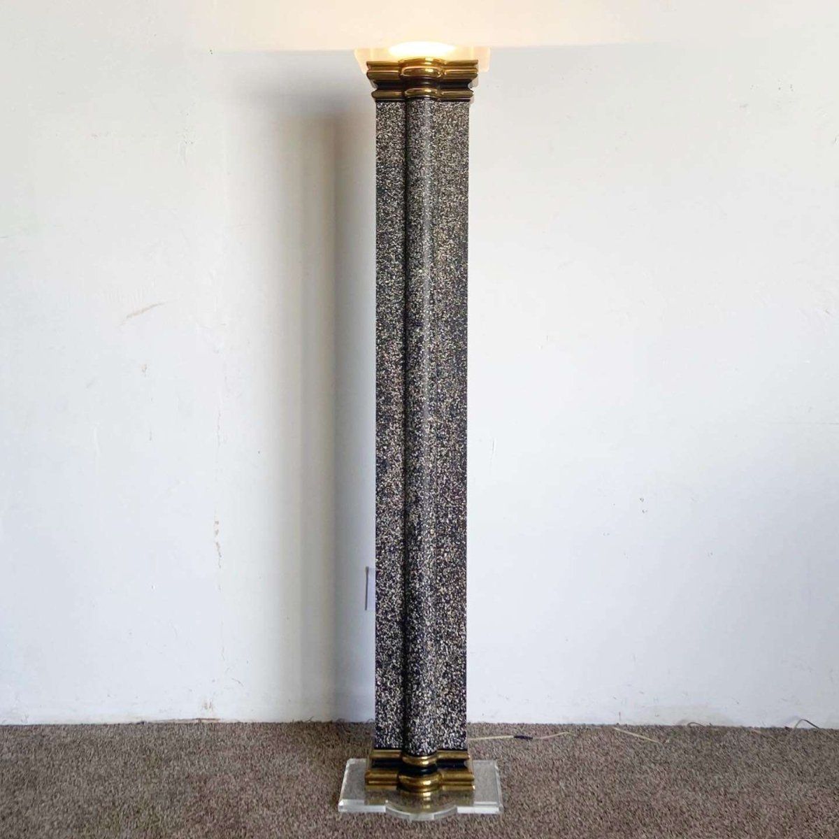 Art Deco Vintage Black White and Gold Torchiere Floor Lamp - Dolphin & Flamingo