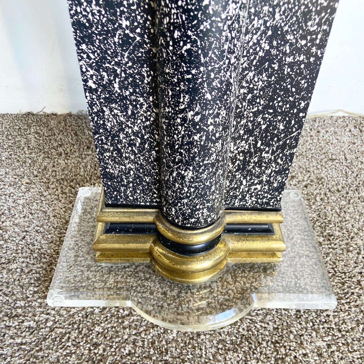 Art Deco Vintage Black White and Gold Torchiere Floor Lamp - Dolphin & Flamingo