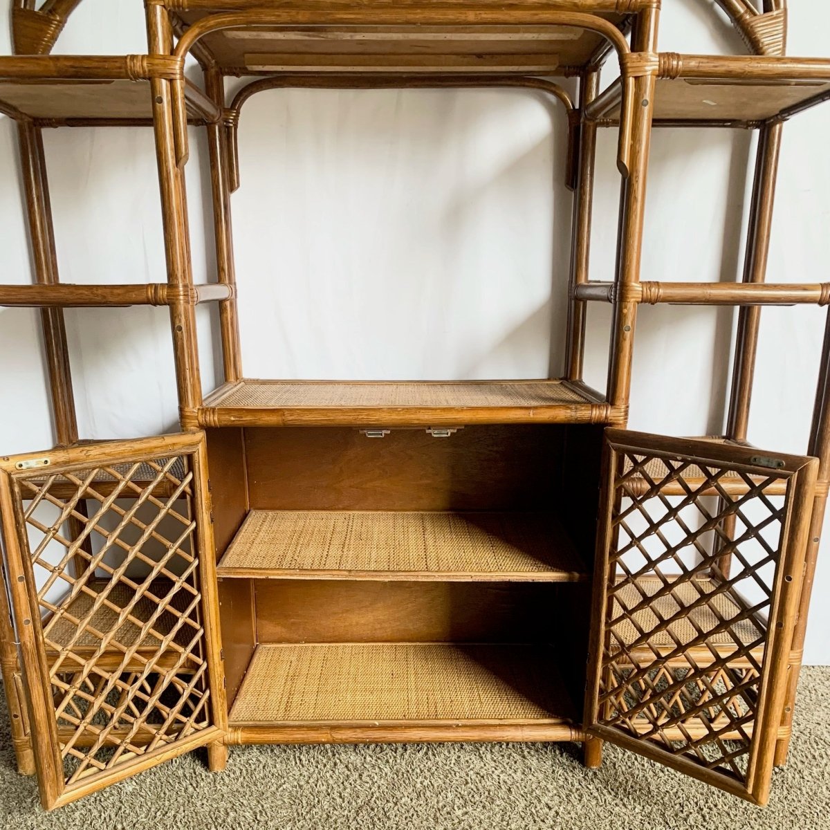 Boho Chic Arch Top Rattan Etagere - Dolphin & Flamingo