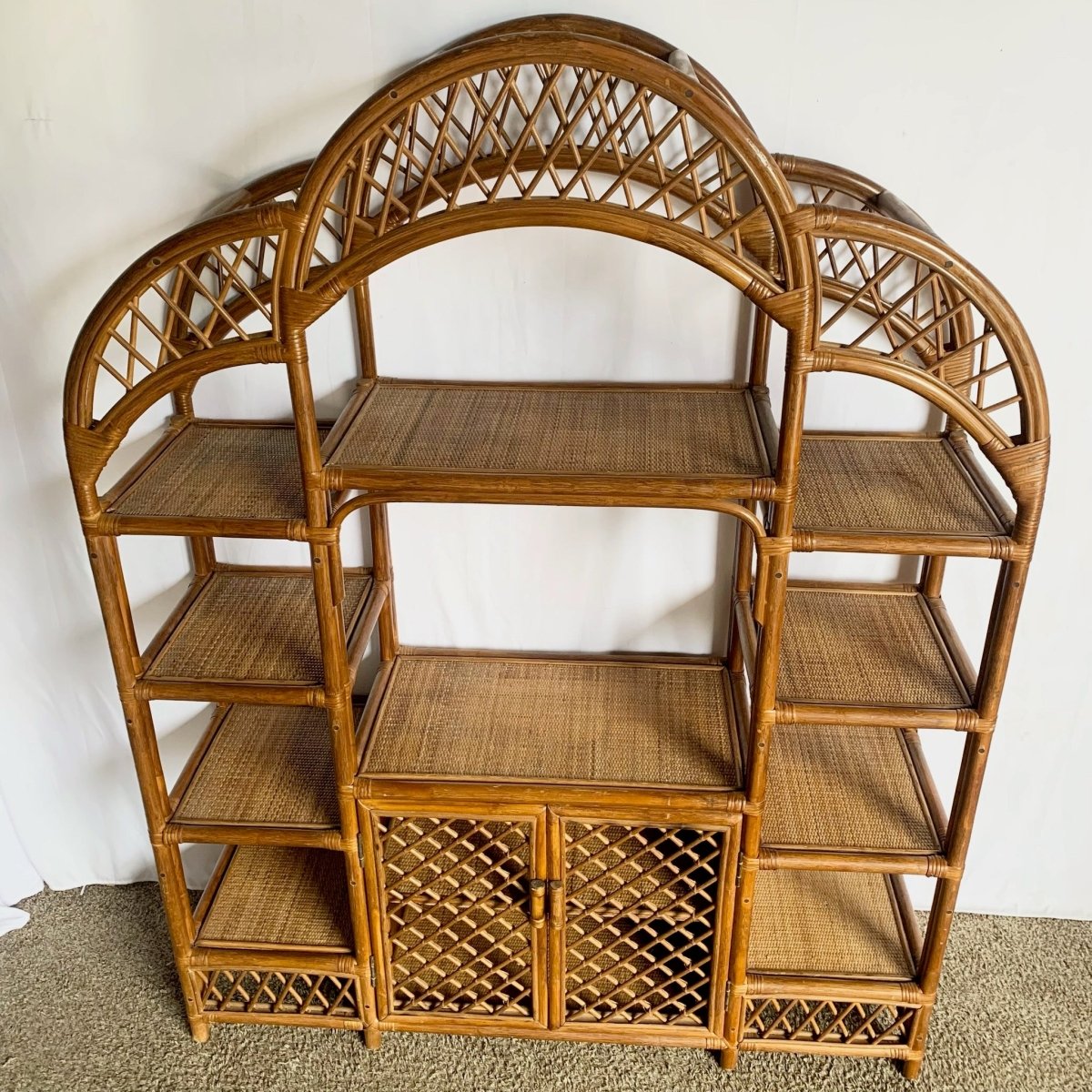Boho Chic Arch Top Rattan Etagere - Dolphin & Flamingo