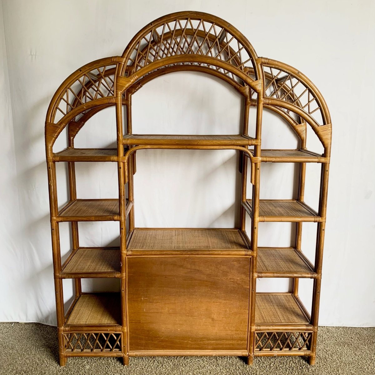 Boho Chic Arch Top Rattan Etagere - Dolphin & Flamingo