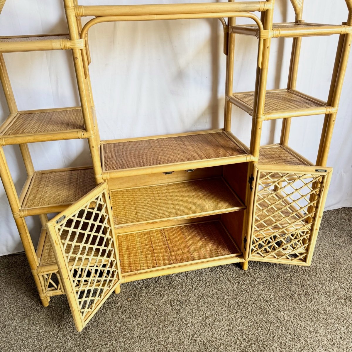 Boho Chic Arched Rattan Etagere/Wall Unit - Dolphin & Flamingo