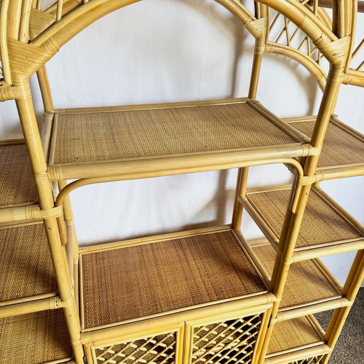 Boho Chic Arched Rattan Etagere/Wall Unit - Dolphin & Flamingo