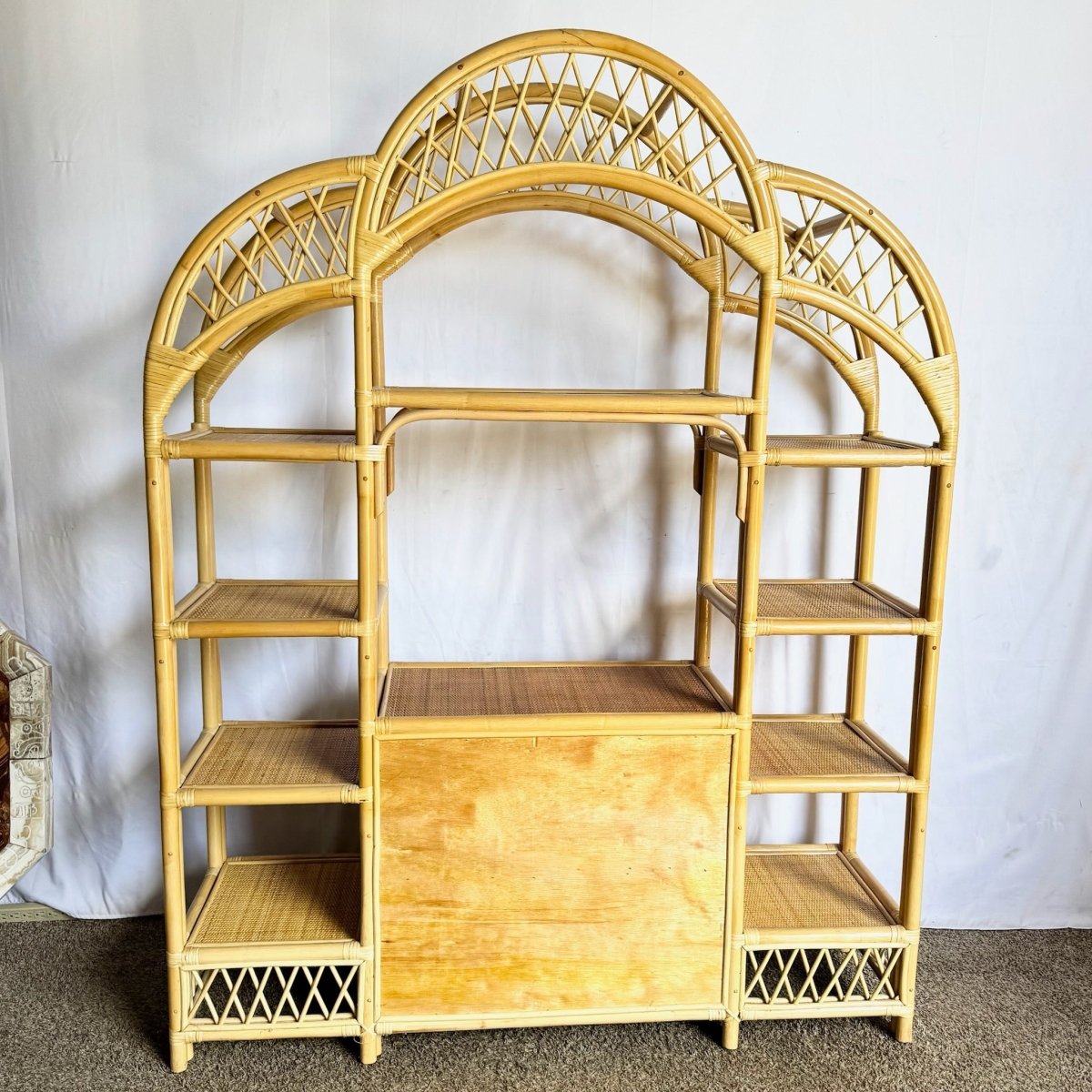 Boho Chic Arched Rattan Etagere/Wall Unit - Dolphin & Flamingo