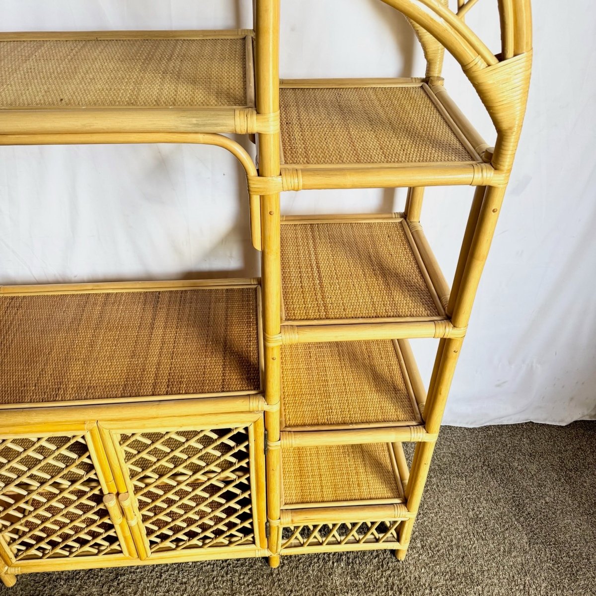 Boho Chic Arched Rattan Etagere/Wall Unit - Dolphin & Flamingo
