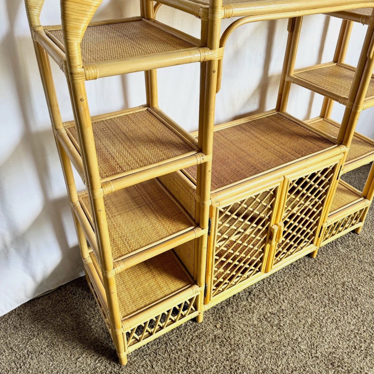 Boho Chic Arched Rattan Etagere/Wall Unit - Dolphin & Flamingo