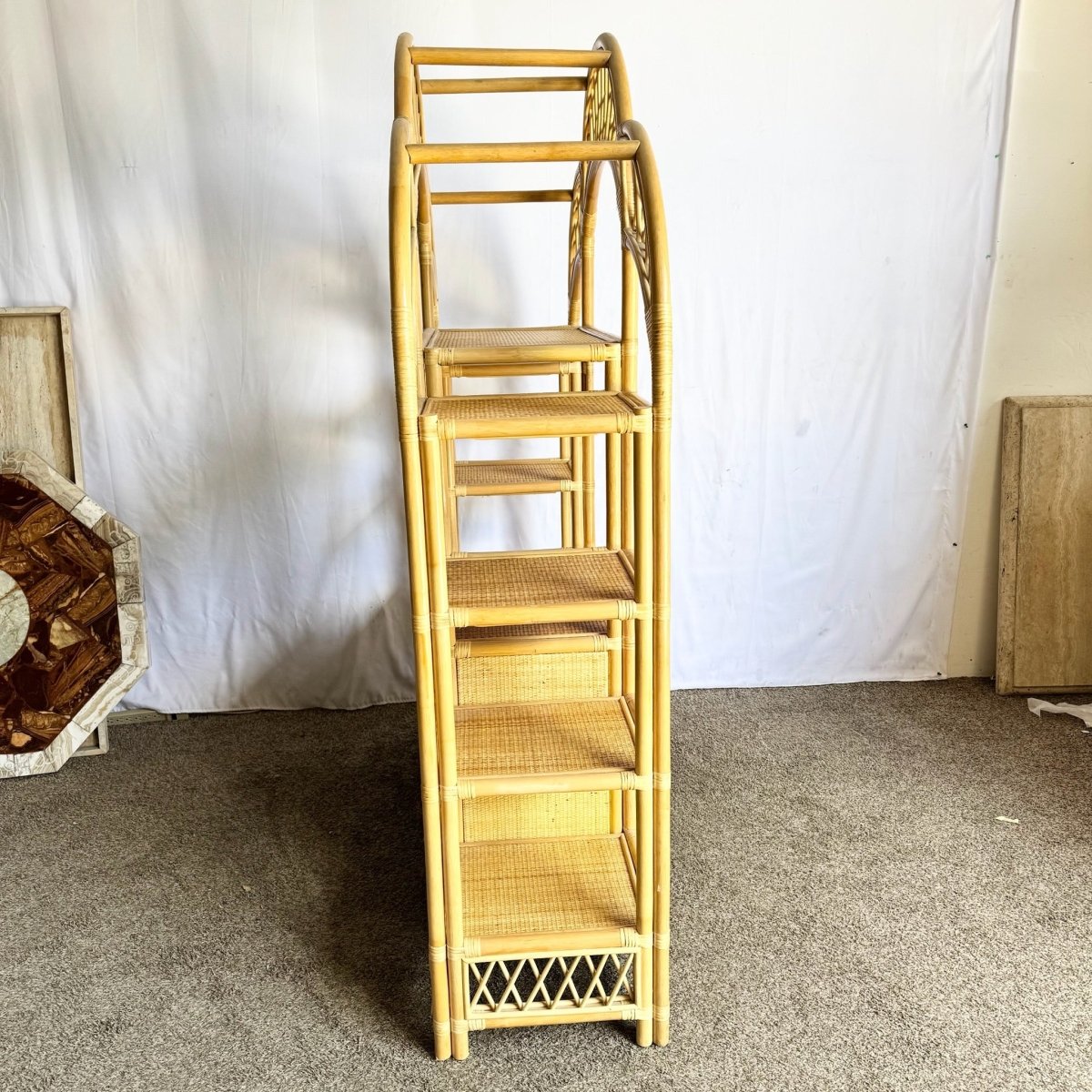 Boho Chic Arched Rattan Etagere/Wall Unit - Dolphin & Flamingo