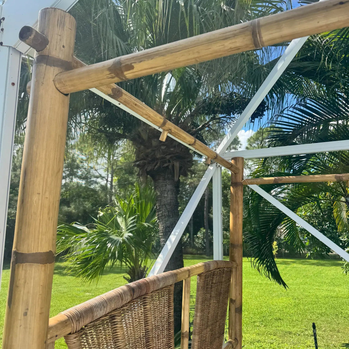 Boho Chic Bamboo King Size Canopy Bedframe - Dolphin & Flamingo