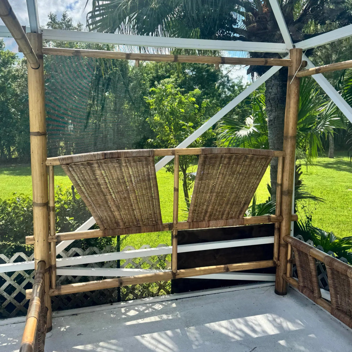 Boho Chic Bamboo King Size Canopy Bedframe - Dolphin & Flamingo