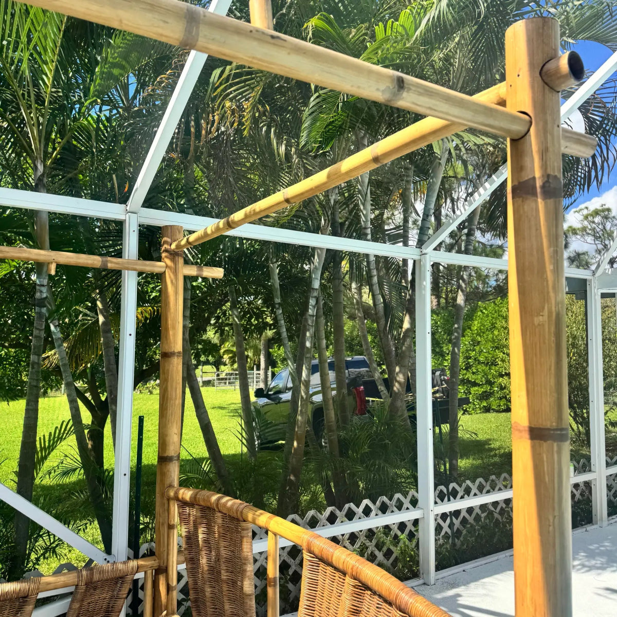 Boho Chic Bamboo King Size Canopy Bedframe - Dolphin & Flamingo