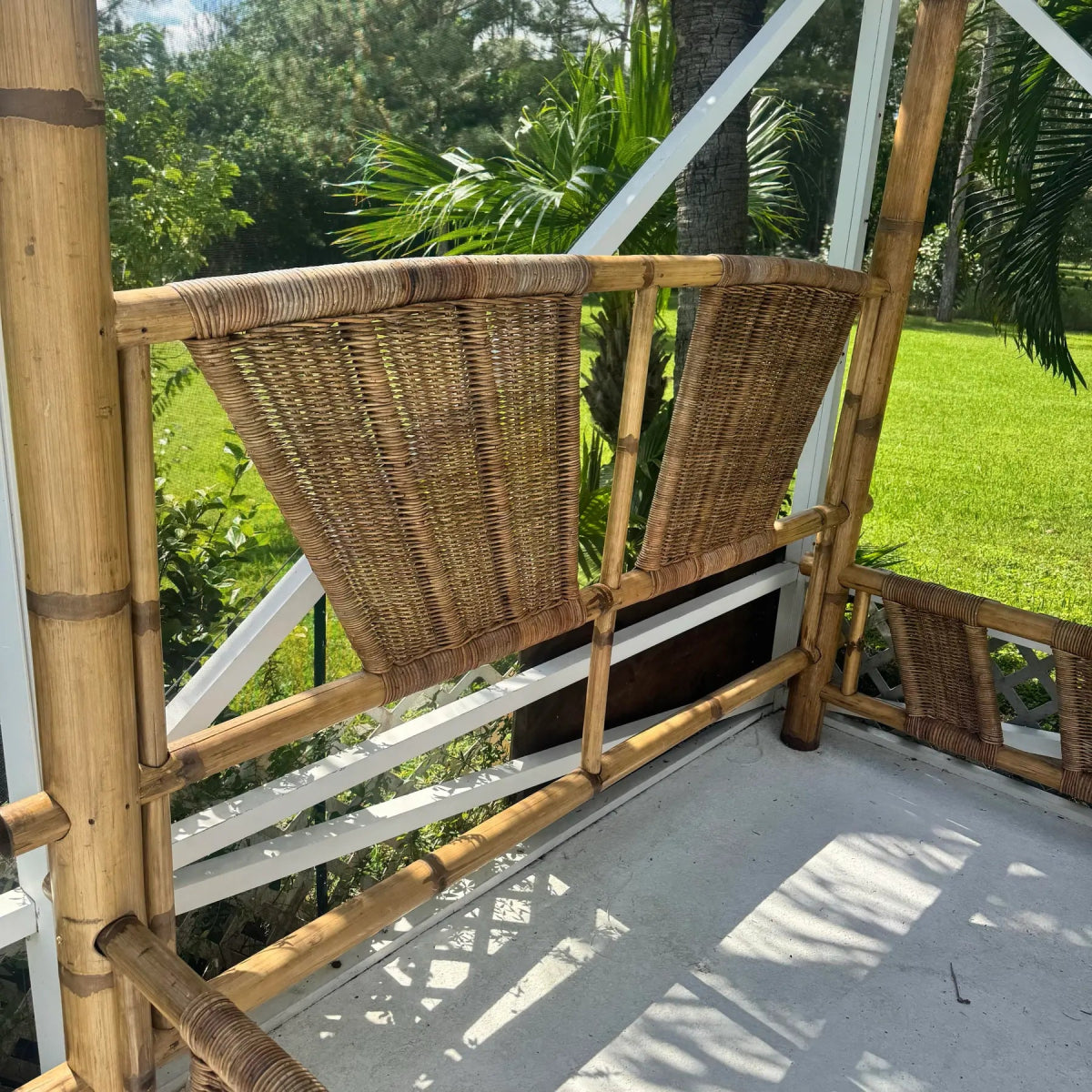 Boho Chic Bamboo King Size Canopy Bedframe - Dolphin & Flamingo