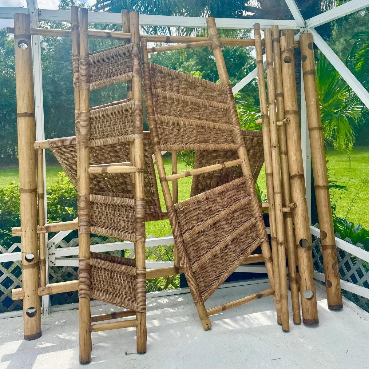 Boho Chic Bamboo King Size Canopy Bedframe - Dolphin & Flamingo