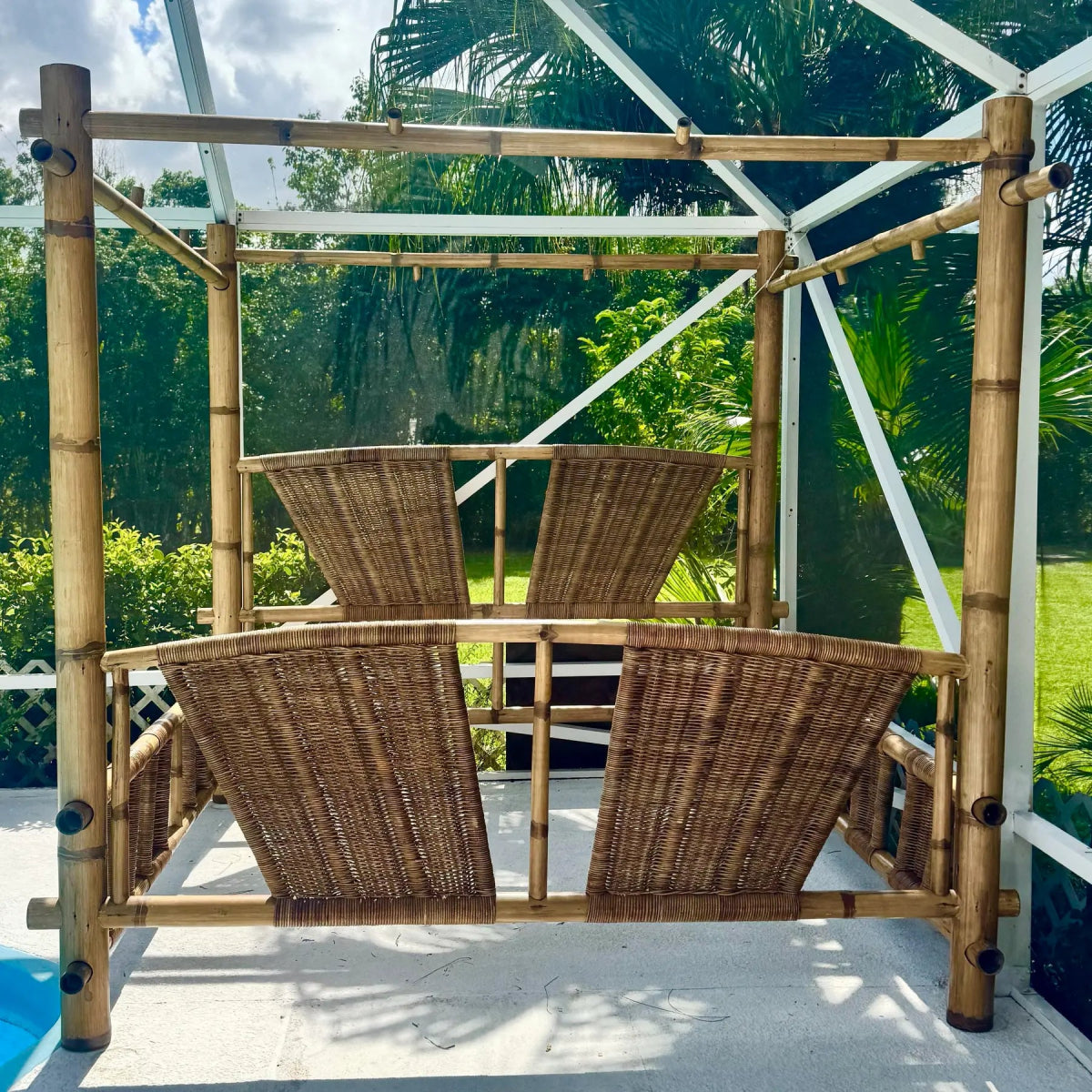 Boho Chic Bamboo King Size Canopy Bedframe - Dolphin & Flamingo