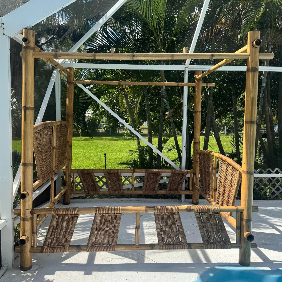 Boho Chic Bamboo King Size Canopy Bedframe - Dolphin & Flamingo